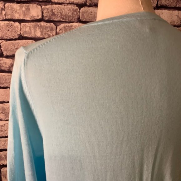 Talbots Aqua 3/4 Sleeve Cardigan W/ Front Ruffle Size Large - Picture 7 of 10